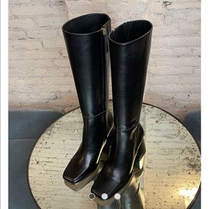 Feners Knee High Black Leather Boots